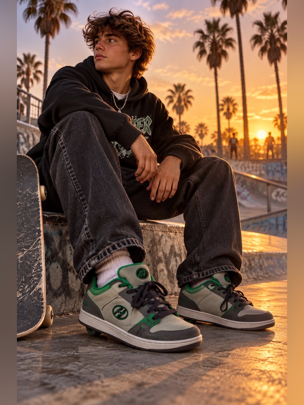 Heelys Double Threat Grey Green Roller Shoes Men’s 8 Skate Sneakers With Box